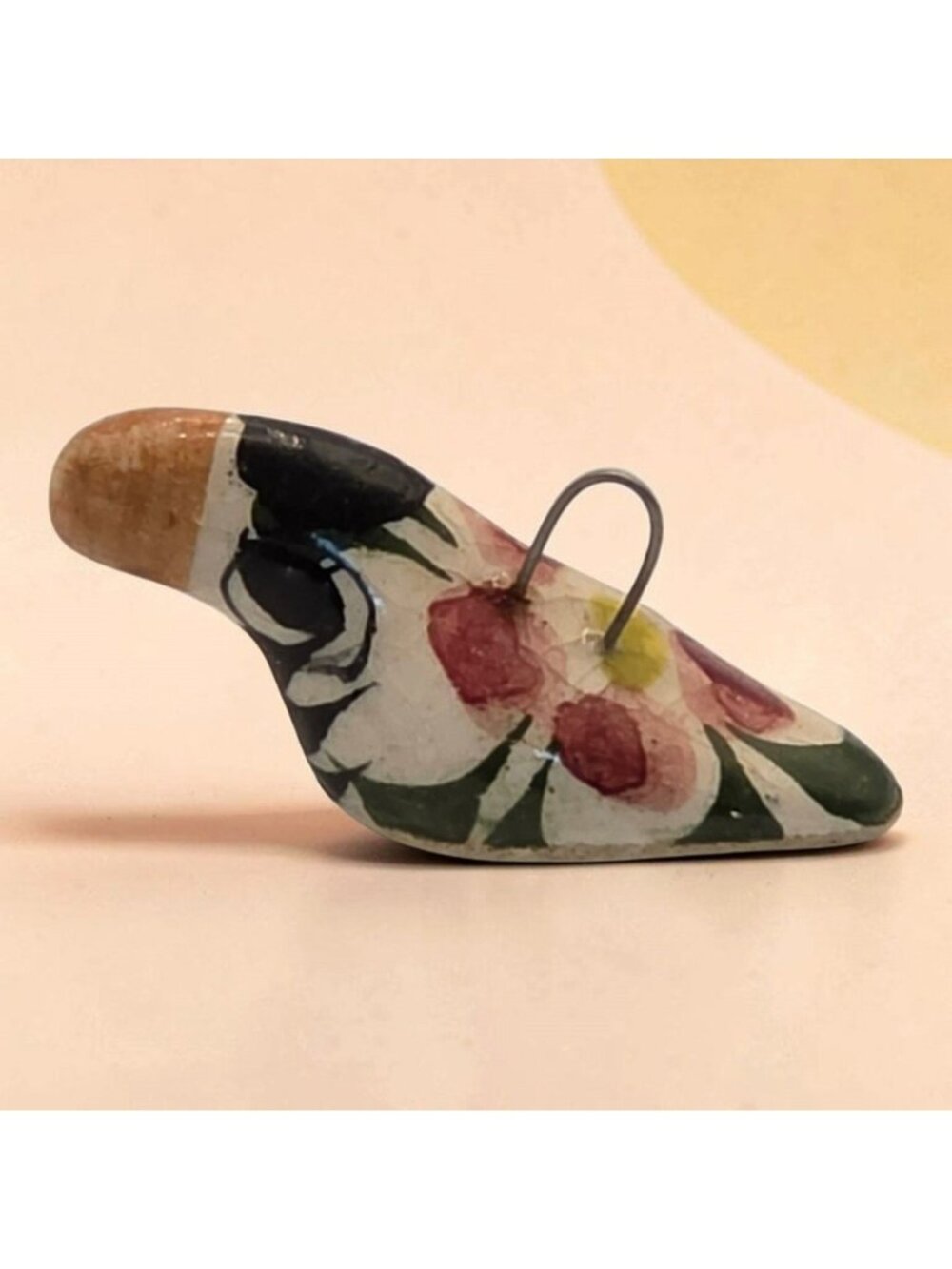 Tonala Hand-Painted Ceramic Bird Pendant Floral Design Decorative Vibrant Colors